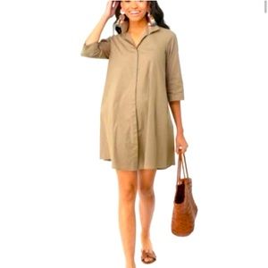 TUCKERNUCK ✨ Khaki Brown/Olive Charlie Shirt Dress ✨ 3/4 Sleeves ✨ Size M
